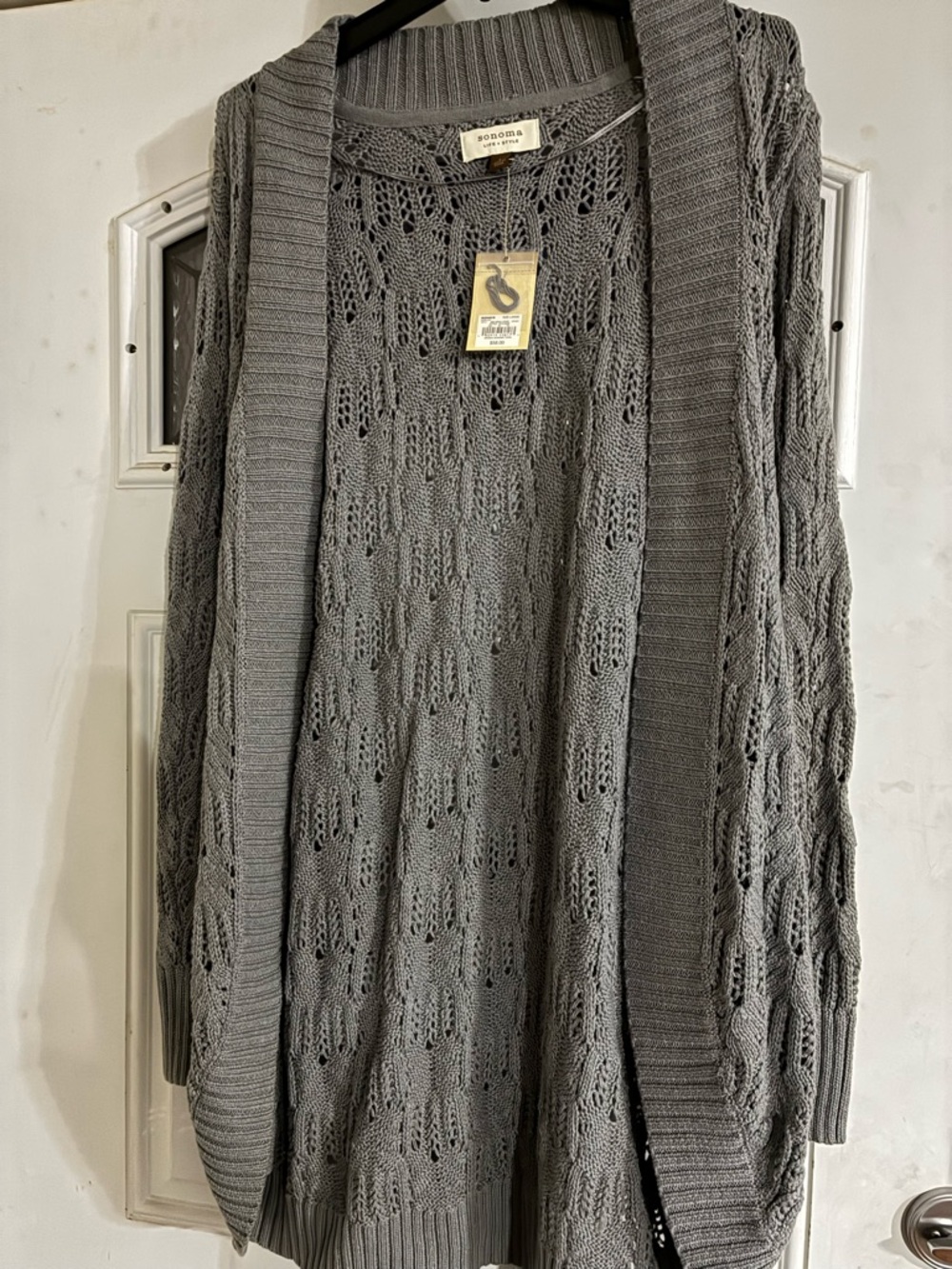 Sonoma Gray Open-Knit Open-Front Cardigan